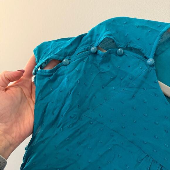 Anthropologie Maeve Turquoise Scalloped Edge Top Blouse Size 12 - Picture 4 of 5